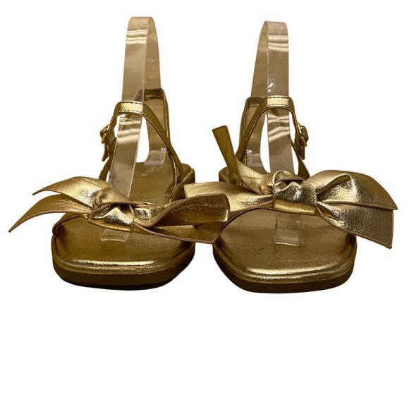 Zara Women’s Gold Metallic Adjustable Strap Bow Flat Sandals Size 6.5US - Picture 3 of 7